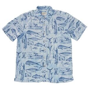 Quiksilver Waterman Fishing Lure Print Shirt Blue Offshore Sport Fishing - S